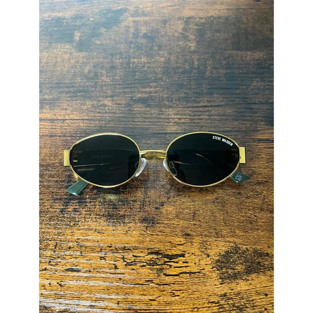 Steve Madden Mystie Womens Oval Gold Tone Frame Sunglasses 90s Y2K Retro